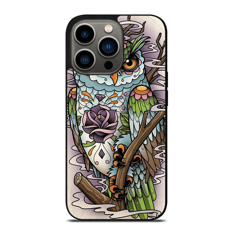 SUGAR SKULL OWL TATTO LOGO iPhone 13 Pro Case