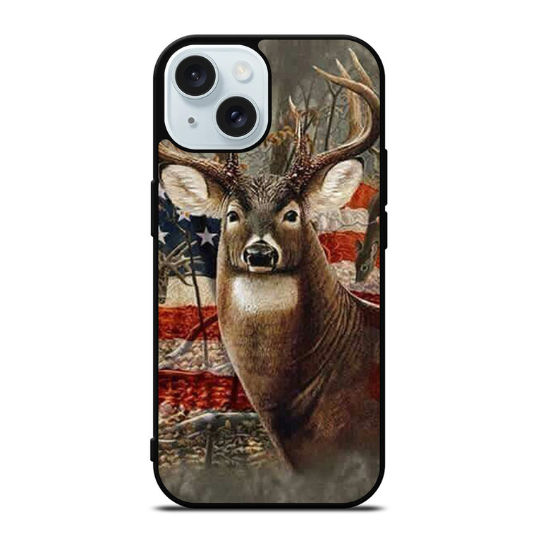 AMERICAN FLAG DEER BUCK CAMO iPhone 15  Case Cover