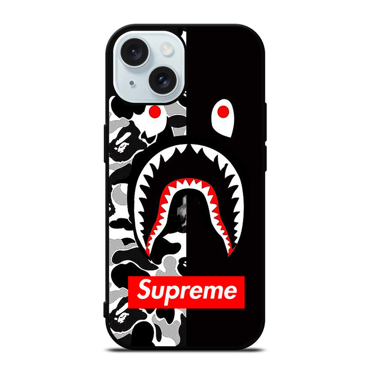 BAPE SHARK SUPREME CAMO BLACK iPhone 15  Case Cover