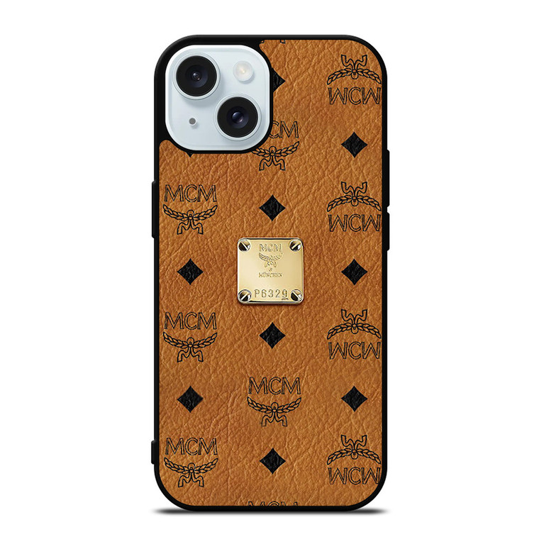 MCM WORLD WIDE BROWN LEATHER EMBLEM iPhone 15  Case Cover