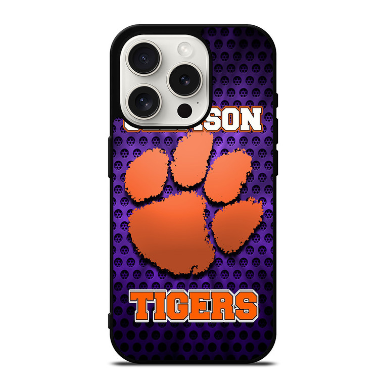 CLEAMSON TIGERS FOOTBALL LOGO PURPLE iPhone 15 Pro Case