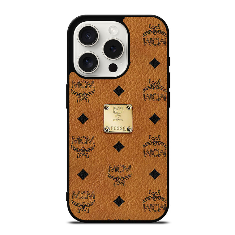 MCM WORLD WIDE BROWN LEATHER EMBLEM iPhone 15 Pro Case