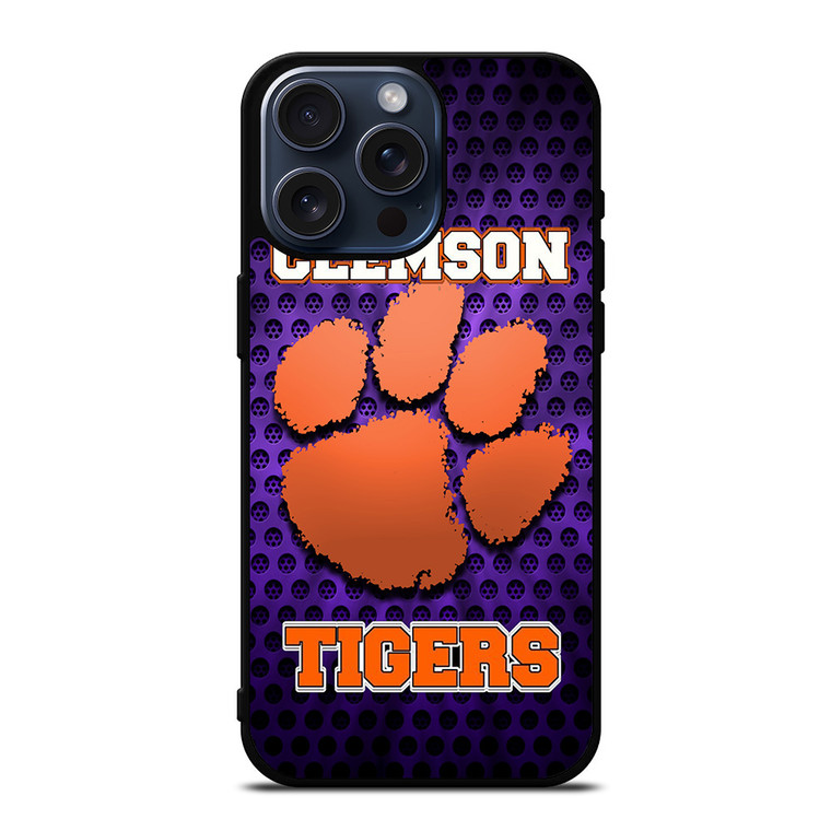 CLEAMSON TIGERS FOOTBALL LOGO PURPLE iPhone 15 Pro Max Case