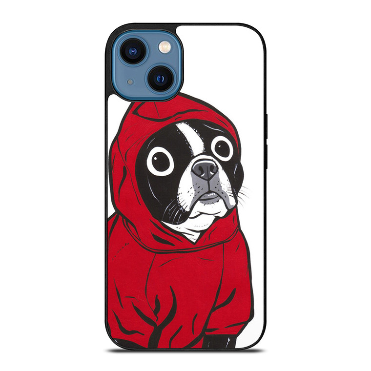 BOSTON TERRIER IN A RED HOODIE iPhone 14 Case