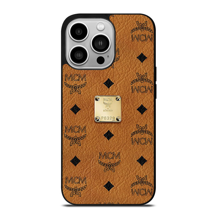 MCM WORLD WIDE BROWN LEATHER EMBLEM iPhone 14 Pro Case