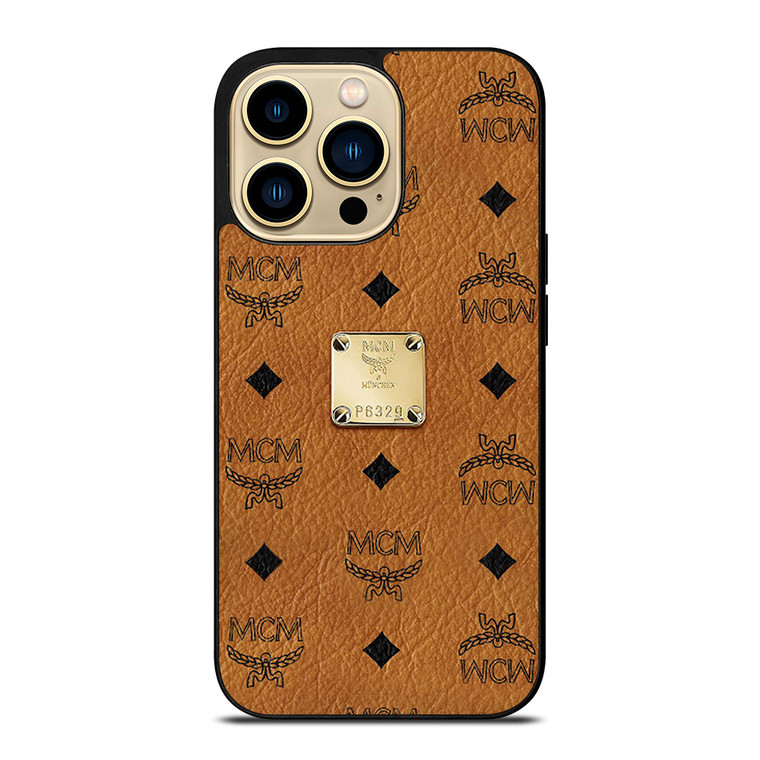 MCM WORLD WIDE BROWN LEATHER EMBLEM iPhone 14 Pro Max Case