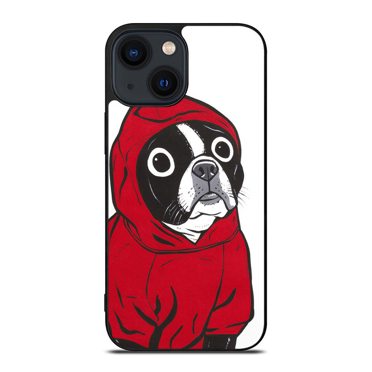 BOSTON TERRIER IN A RED HOODIE iPhone 14 Plus Case