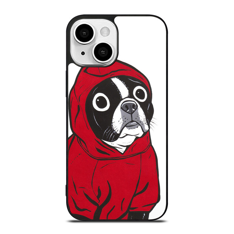 BOSTON TERRIER IN A RED HOODIE iPhone 13 Mini Case