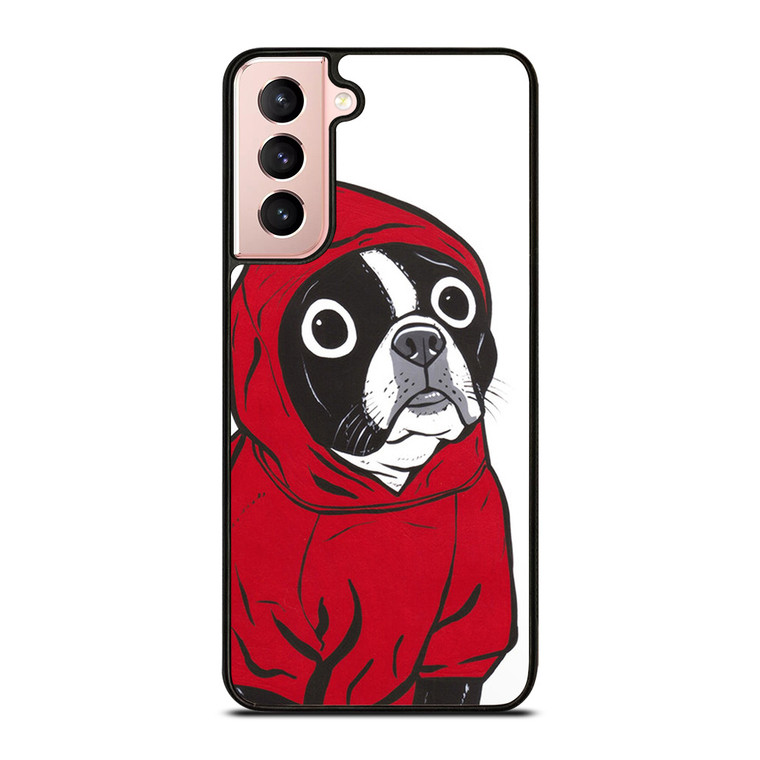 BOSTON TERRIER IN A RED HOODIE Samsung Galaxy S21 Case