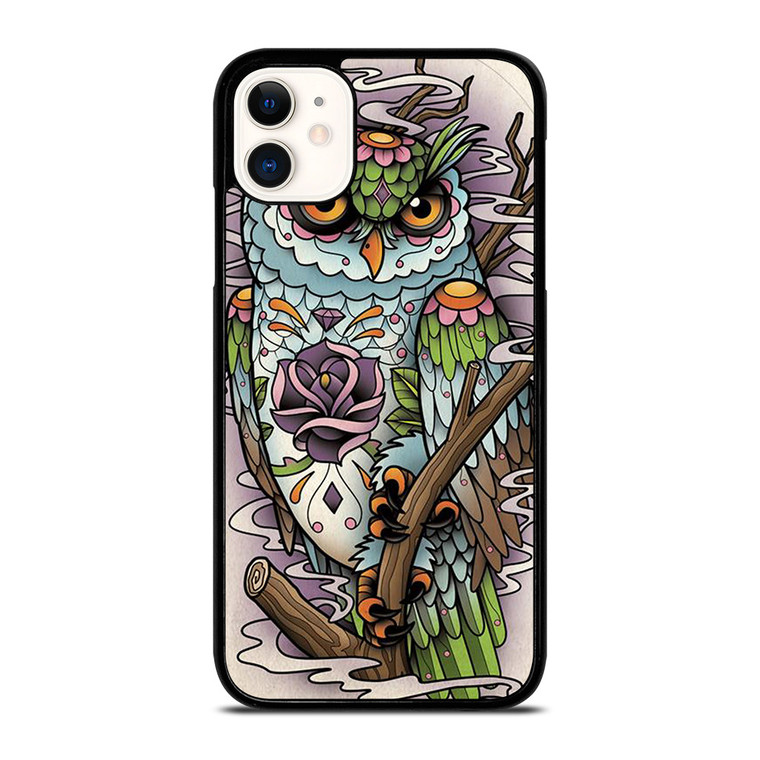 SUGAR SKULL OWL TATTO LOGO iPhone 11 Case