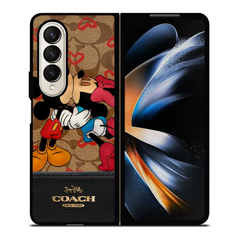 COACH NEW YORK BROWN MICKEY AND MINNIE MOUSE Samsung Galaxy Z Fold 4 Case Cover