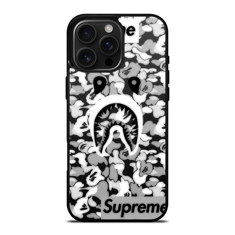 BAPE SHARK LOGO SUPREME BLACK WHITE iPhone 16 Pro Max Case BAPE SHARK LOGO SUPREME BLACK WHITE iPhone 16 Pro Max Case
