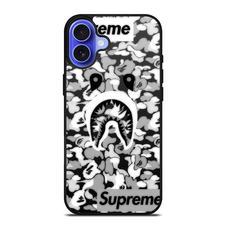 BAPE SHARK LOGO SUPREME BLACK WHITE iPhone 16 Case BAPE SHARK LOGO SUPREME BLACK WHITE iPhone 16 Case
