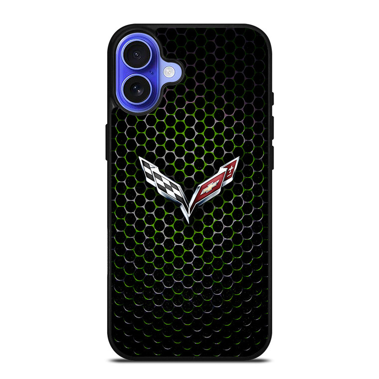CORVETTE LOGO GREEN METAL iPhone 16 Case CORVETTE LOGO GREEN METAL iPhone 16 Case