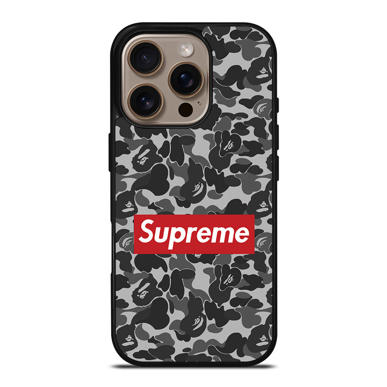 CAMO BAPE SUPREME GREY iPhone 16 Pro Case