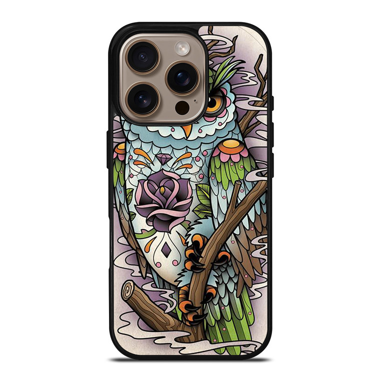 SUGAR SKULL OWL TATTO LOGO iPhone 16 Pro Case