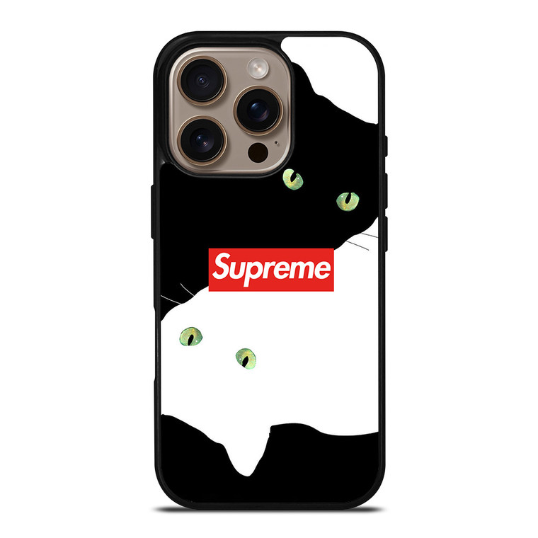 SUPREME BLACK WHITE CAT iPhone 16 Pro Case