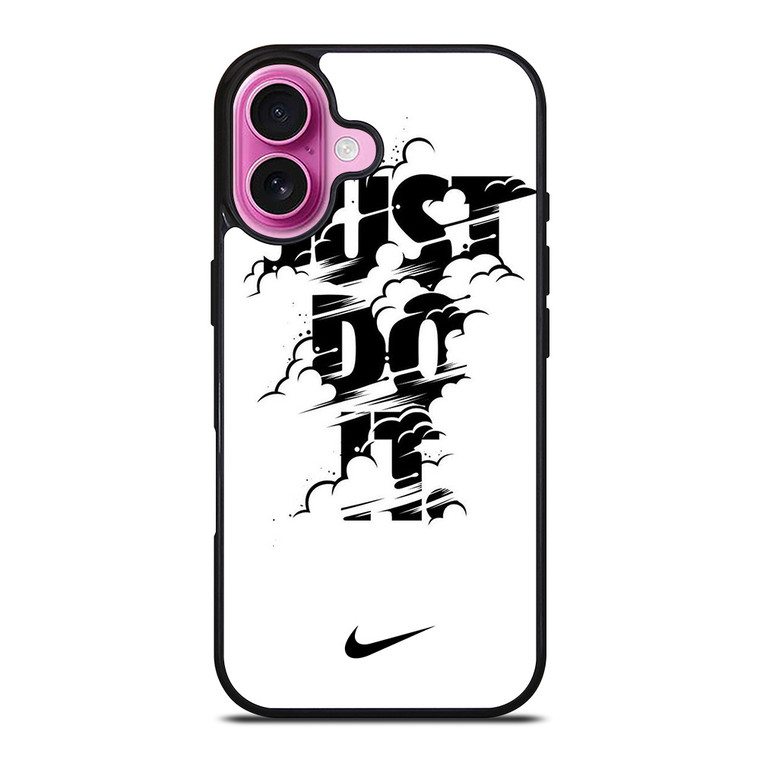NIKE LOGO JUST DO IT GLITCH BLACK iPhone 16 Plus Case