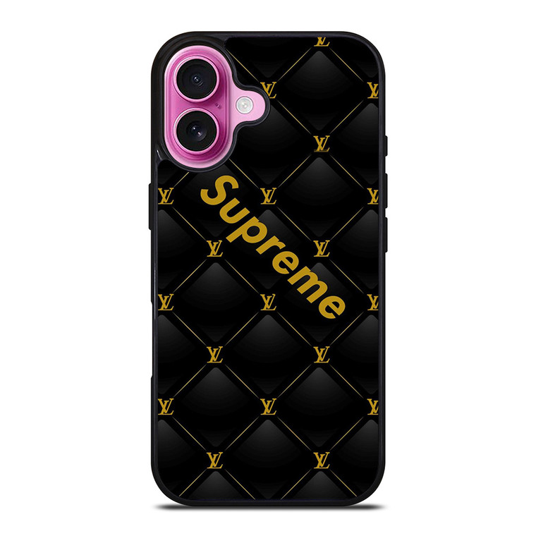 SUPREME BLACK PATTERN GOLD iPhone 16 Plus Case