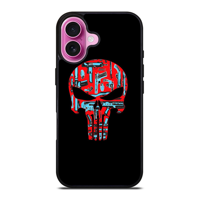 THE PUNISHER SKULL RED BLUE ARTWORK iPhone 16 Plus Case