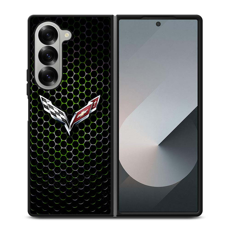 CORVETTE LOGO GREEN METAL Samsung Galaxy Z Fold 6 Case Cover