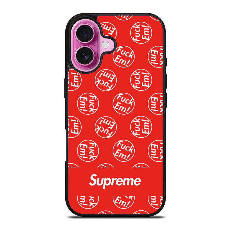 SUPREME FUCK EM PATTERN iPhone 16 Plus Case