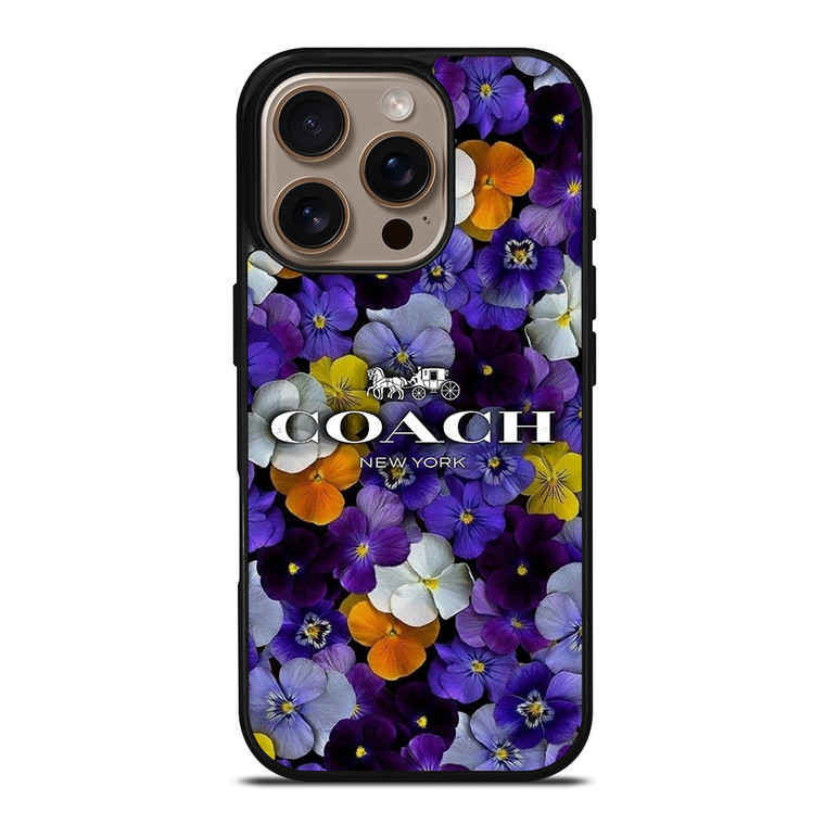 PURPLE FLOWERS COACH NEW YORK iPhone 16 Pro Case