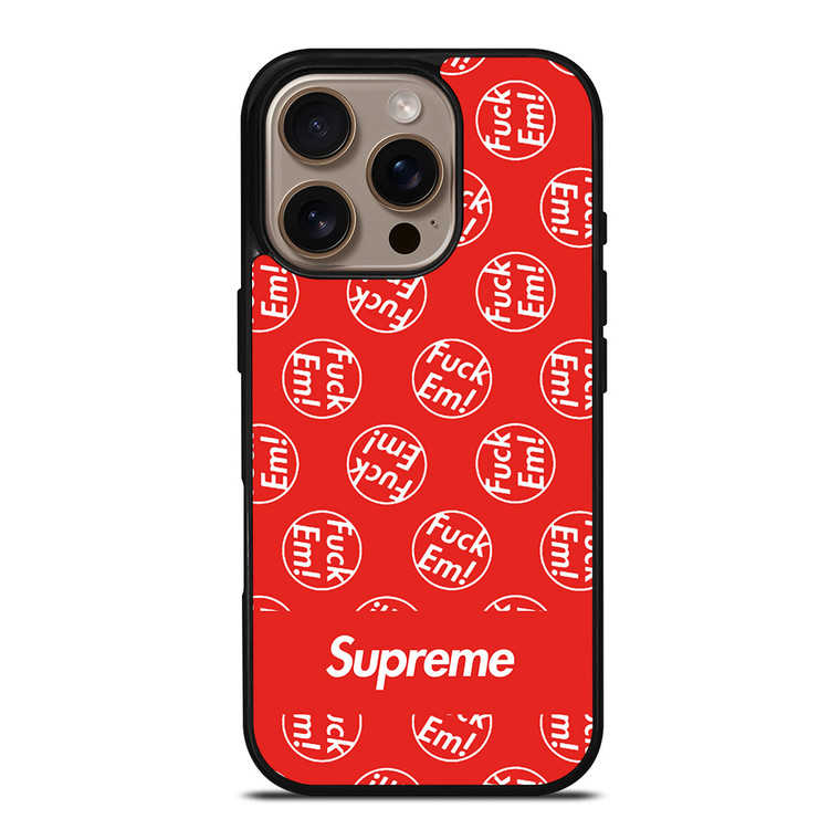 SUPREME FUCK EM PATTERN iPhone 16 Pro Case