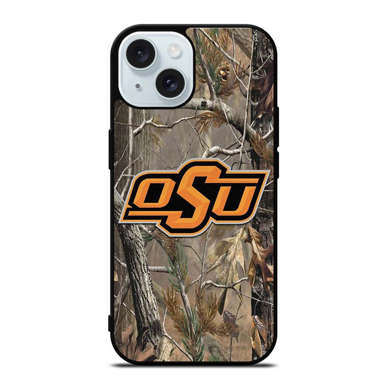 OKLAHOMA STATE UNIVERSITY CAMO LEAF iPhone 15  Case Cover