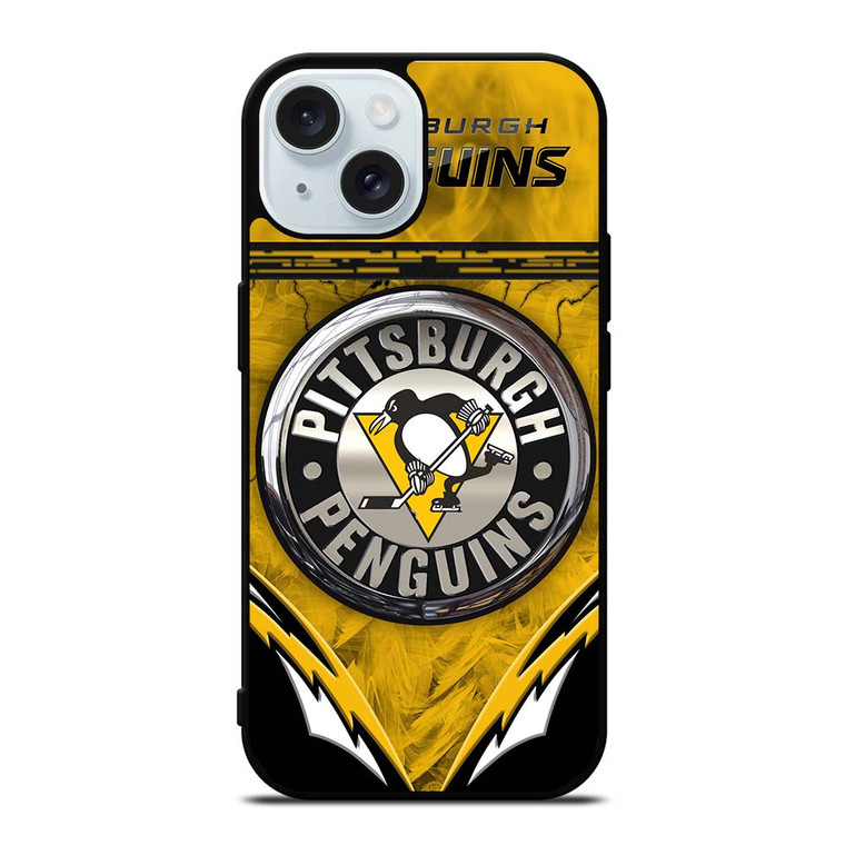 PITTSBURGH PENGUINS METAL NHL iPhone 15  Case Cover PITTSBURGH PENGUINS METAL NHL iPhone 15  Case Cover