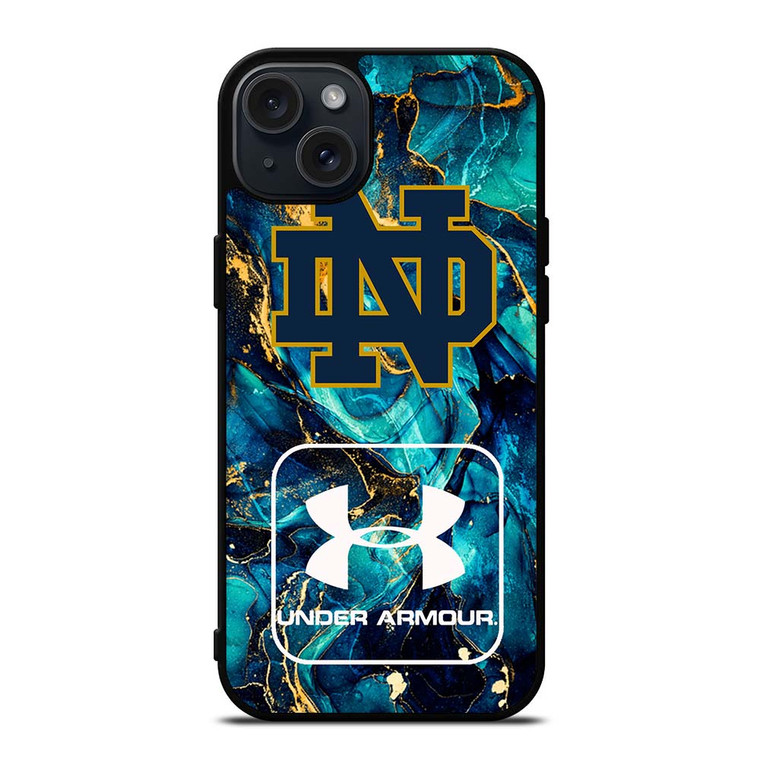 NOTRE DAME VS UNDER ARMOUR MARBLE BLUE iPhone 15 Plus Case NOTRE DAME VS UNDER ARMOUR MARBLE BLUE iPhone 15 Plus Case