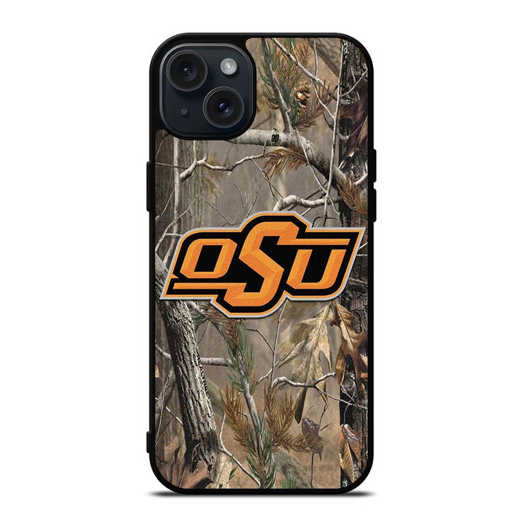 OKLAHOMA STATE UNIVERSITY CAMO LEAF iPhone 15 Plus Case