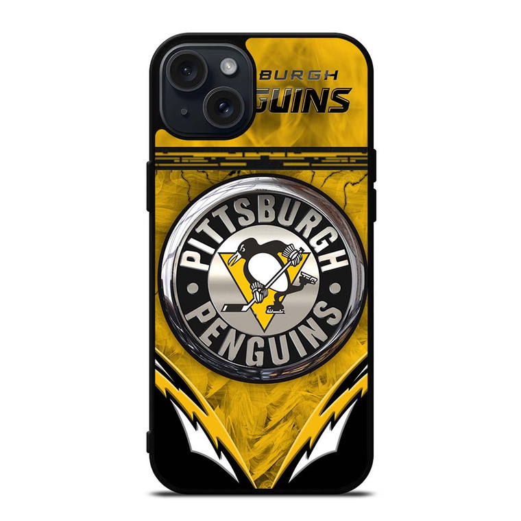 PITTSBURGH PENGUINS METAL NHL iPhone 15 Plus Case PITTSBURGH PENGUINS METAL NHL iPhone 15 Plus Case