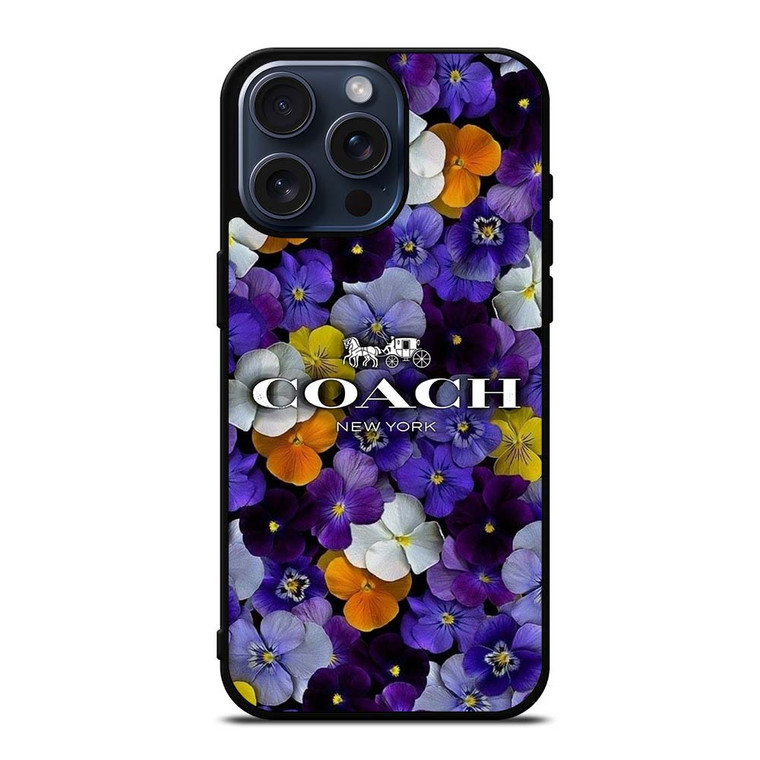 PURPLE FLOWERS COACH NEW YORK iPhone 15 Pro Max Case