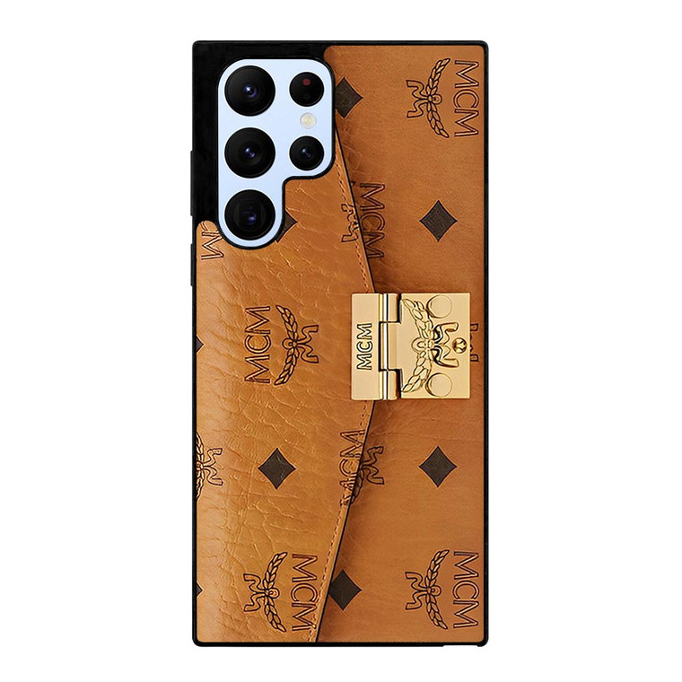 MCM WORLD WIDE BROWN LEATHER Samsung Galaxy S22 Ultra Case