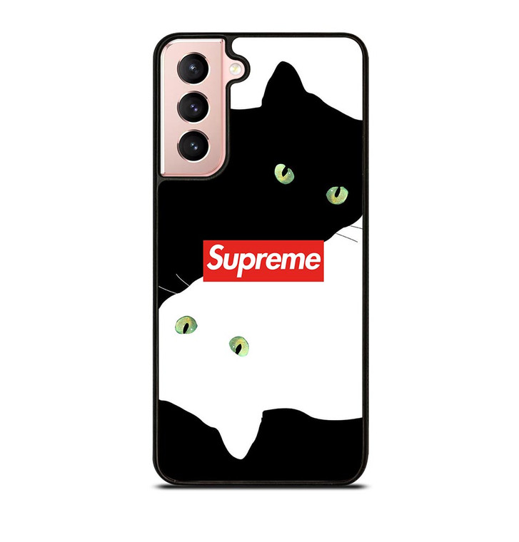 SUPREME BLACK WHITE CAT Samsung Galaxy S21 Case