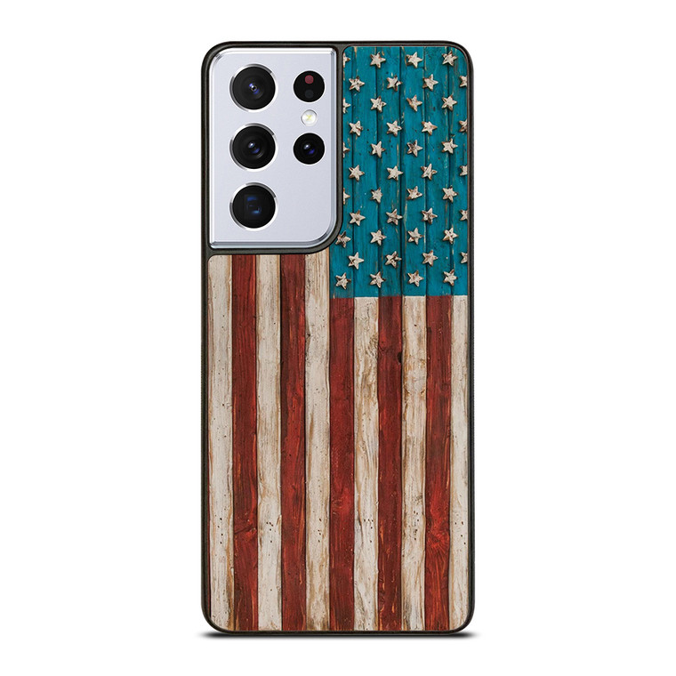 AMERICAN FLAG USA WOOD 2 Samsung Galaxy S21 Ultra Case