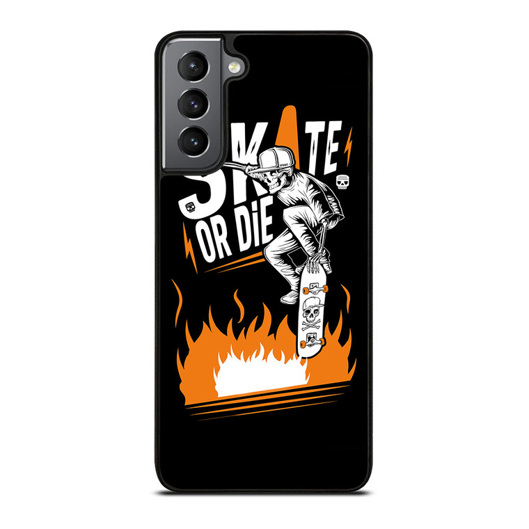 SKULL SKATE OR DIE ORANGE ARTWORK Samsung Galaxy S21 Plus Case