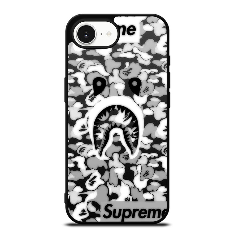 BAPE SHARK LOGO SUPREME BLACK WHITE iPhone 16e Case