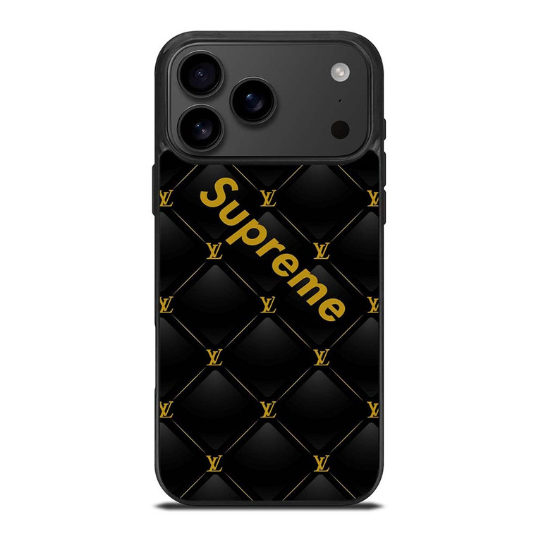 SUPREME BLACK PATTERN GOLD (2) iPhone 17 Pro Max Case