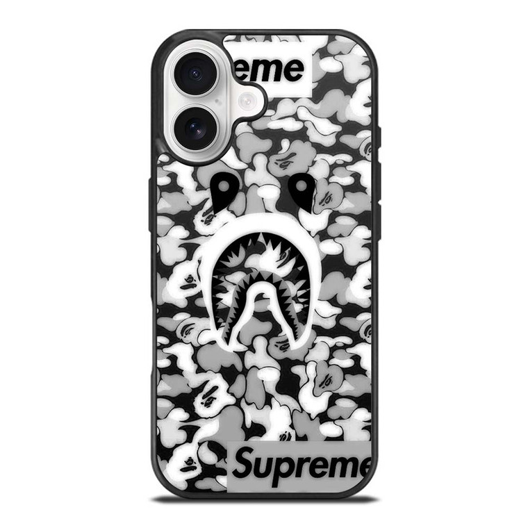 BAPE SHARK LOGO SUPREME BLACK WHITE iPhone 17 Case