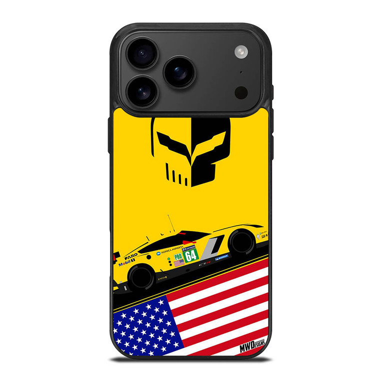CORVETTE RACING LOGO SKULL USA FLAG iPhone 17 Pro Max Case