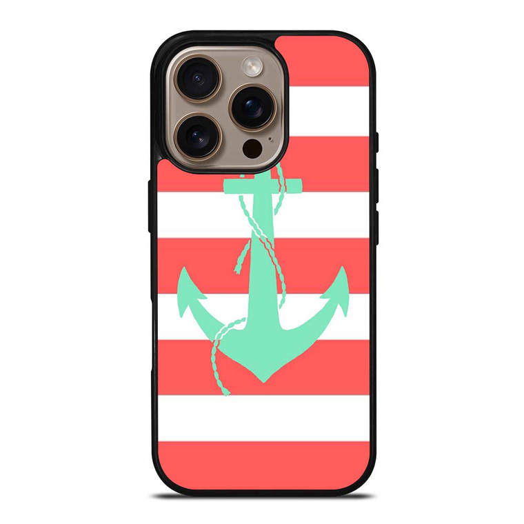 CORAL AND MINT STRIP ANCHOR iPhone 16 Pro Case