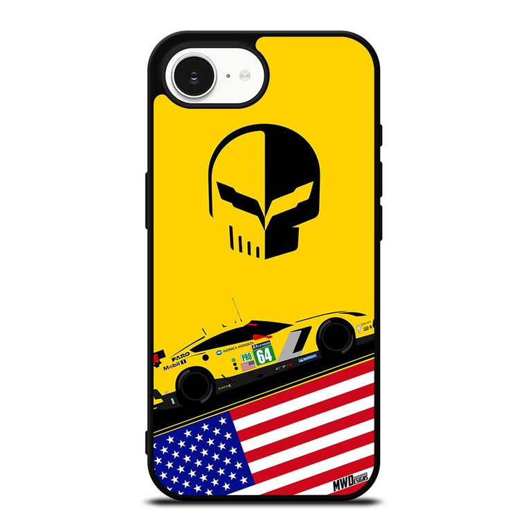 CORVETTE RACING LOGO SKULL USA FLAG iPhone 16e Case