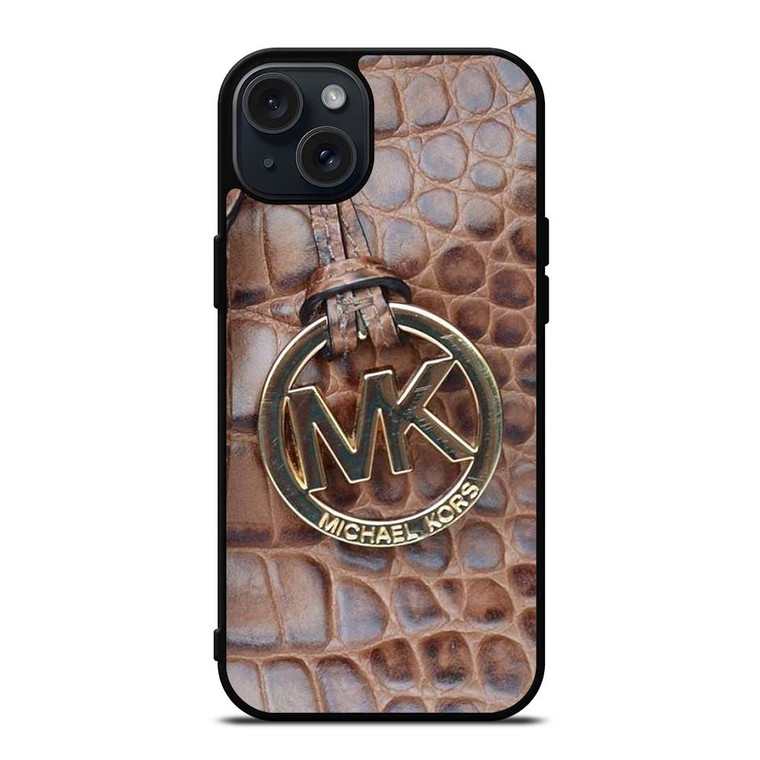 MICHAEL KORS BROWN LEATHER iPhone 15 Plus Case