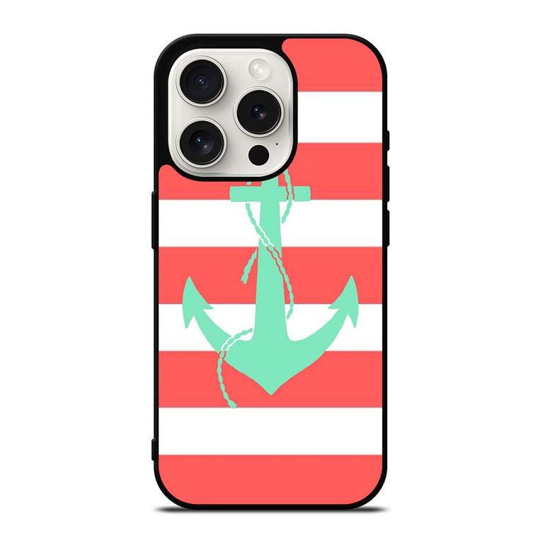 CORAL AND MINT STRIP ANCHOR iPhone 15 Pro Case