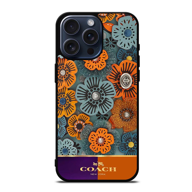 COACH NEW YORK LOGO GOLDEN TEA ROSE PATTERN iPhone 15 Pro Max Case