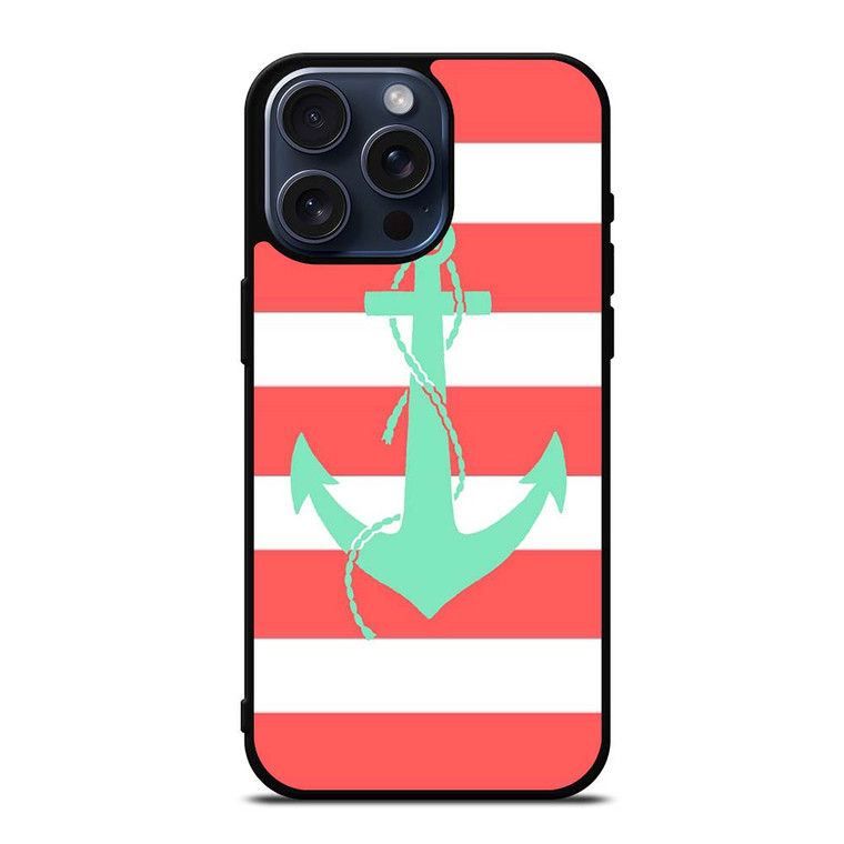 CORAL AND MINT STRIP ANCHOR iPhone 15 Pro Max Case
