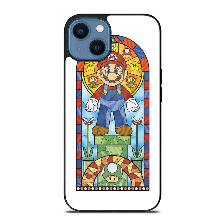 MARIO BROSS NINTENDO GLASS ART.jpg iPhone 14 Case