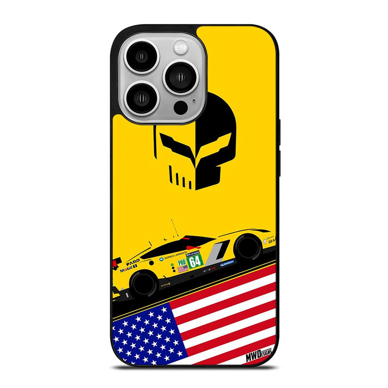CORVETTE RACING LOGO SKULL USA FLAG iPhone 14 Pro Case